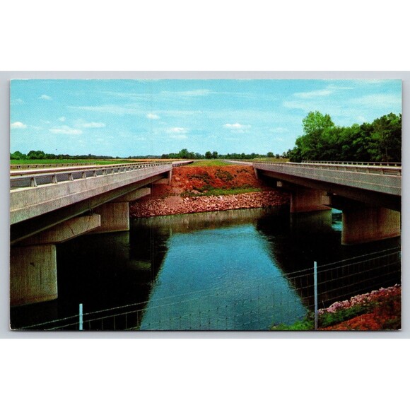 Postcard Indiana Toll Road Pigeon River Bridges Middlebury Howe-LaGrange c1960s - Picture 1 of 2